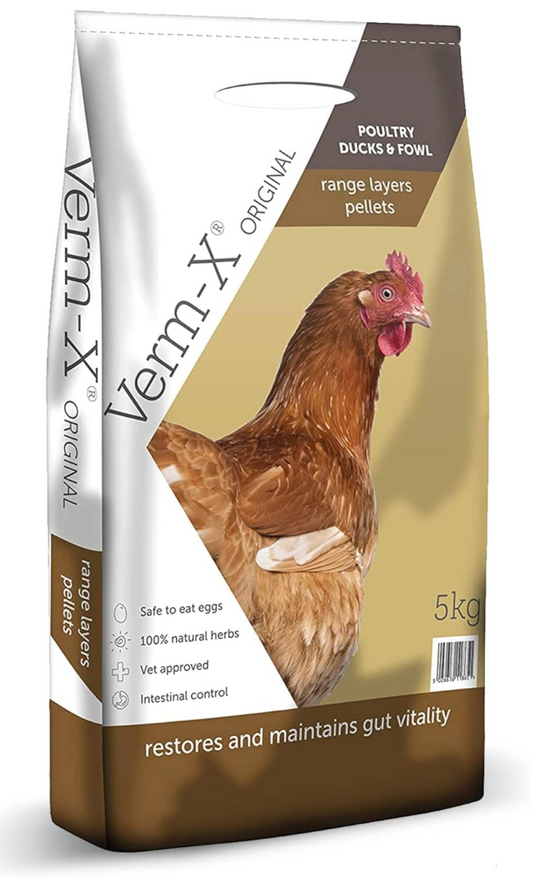 Verm X Poultry Layer Pellets - Complete Feed With Herbal Gut Health - 5kg & 20kg Bags
